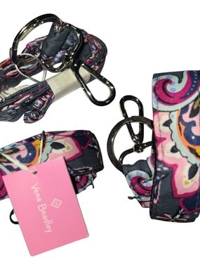 Vera Bradley Pink & Navy Paisley Keychain Lanyard with Silver Hardware NWT
